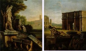Capriccio Romano Con L'ercole Farnese, In Fondo La Torre Della Chiesa Di Santa Francesca Romana
