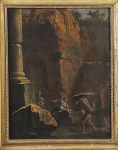 Promeneurs Parmi Des Ruines Antiques by Giovanni Paolo Panini
