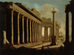 Folkeliv Ved Romerske Tempelruiner by Giovanni Paolo Panini