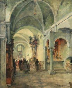 A Church Interior by Oldrich Blazicek