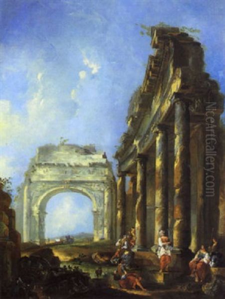 Paesaggio Con Rovine Architettoniche E Figure - view 1