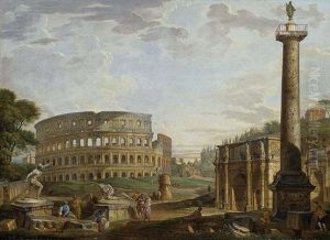Capriccio View Of The Colisseum And Arch Of Constantine Near The Roman Forum, With The Statue Of The Dying Gaul And Trajan's Column