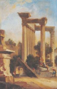 Soldiers Conversing Amongst Classical Ruins by Giovanni Paolo Panini