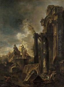 An Architectural Capriccio With Figures Amongst The Ruins