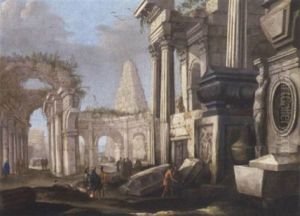 An Architectural Capriccio With Figures by Giovanni Paolo Panini