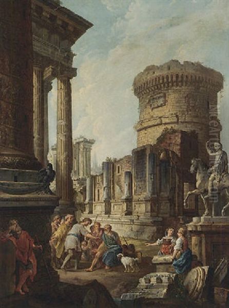 Belisarius Begging Alms In A Capriccio Of Classical Ruins With The Statue And Column Of Marcus Aurleius - view 1