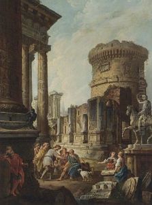 Belisarius Begging Alms In A Capriccio Of Classical Ruins With The Statue And Column Of Marcus Aurleius Belisarius Begging Alms In A Capriccio Of Classical Ruins With The Statue And Column Of Marcus Aurleius