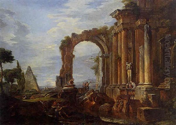 A Cappriccio Of Classical Ruins With The Pyramid Of Caius Cestius, An Arch, A Ruined Temple With Ionic Columns And A Statue Of Venus - view 1