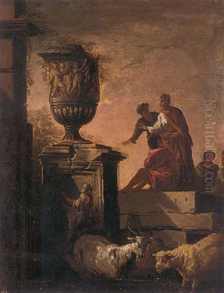 A Capriccio Of Classical Ruins With Philosophers Conversing Before An Urn - view 1