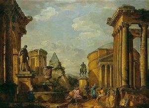 A Capriccio Of Roman Monuments With Saint Peter Preaching