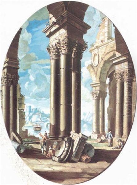 A Capriccio View With Figures By Ruined Columns - view 1