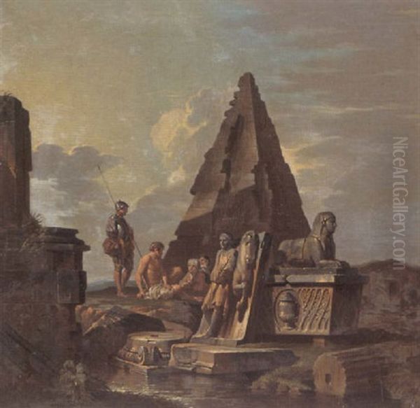 Figures By A Capriccio Of Classical Ruins, Including The Pyramid Of Caius Cestius - view 1