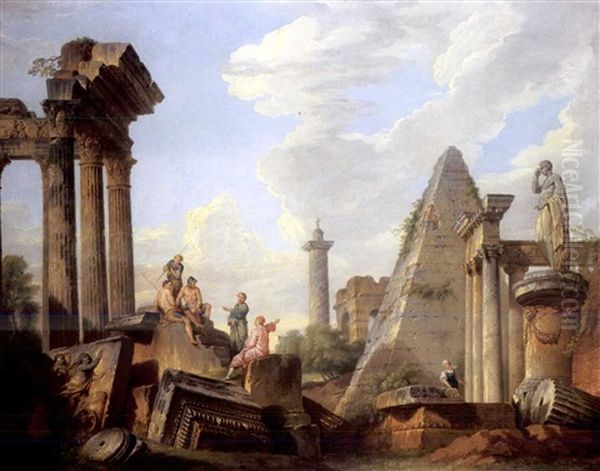 Clasical Figures Conversing Amongst Ancient Ruins Including The Pyramid Of Gaius Cestius - view 1