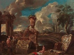 Romische Ruinenlandschaft Mit Personen by Giovanni Paolo Panini