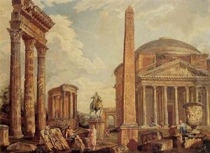 Roman Capriccio With The Pantheon And The Obelisk by Giovanni Paolo Panini