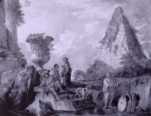 Le Repos Des Bergers Dans Un Paysage De Ruines Antiques by Giovanni Paolo Panini