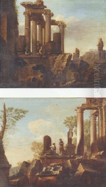 Capricci Of Roman Ruins With Figures Resting - view 1