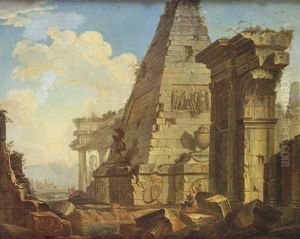 Capricho Arquitectonico Con Piramide Y Figuras