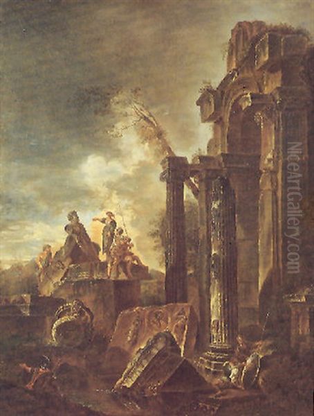 Capriccio Con Ruderi Romano E Figure - view 1