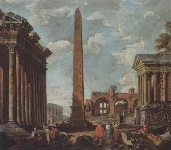 Classical Ruins With Figures By The Sarcophagus Of Constantine, An Obelisk, The Temple Of Fortuna, The Colosseum And The Basilica Of Maxentius Beyond - view 1