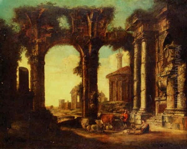 A Capriccio Of Classical Ruins With Drovers - view 1