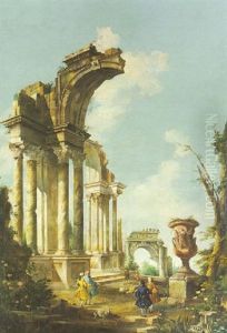 Architektonisches Capriccio Mit Ruinen Und Figuren by Giovanni Paolo Panini