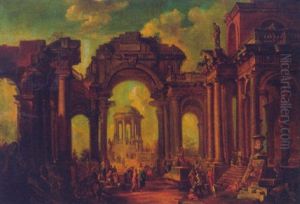 Figures In A Classical Capriccio by Giovanni Paolo Panini