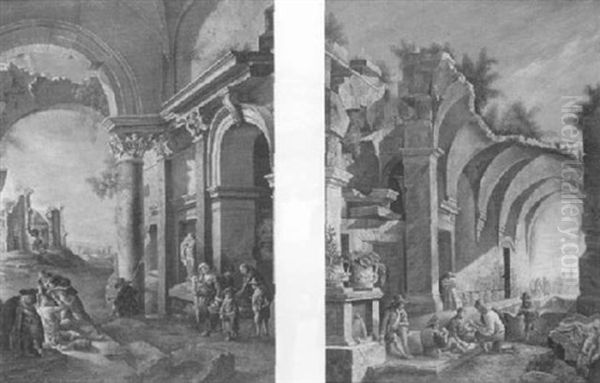 Seated Figures In Classical Ruins - view 1