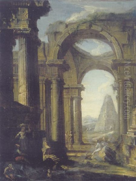 A Capriccio Of Roman Ruins With The Pyramid Of Cestus And Banditti In The Foreground - view 1