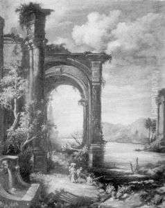 Capriccio By A Quiet Harbor by Giovanni Paolo Panini