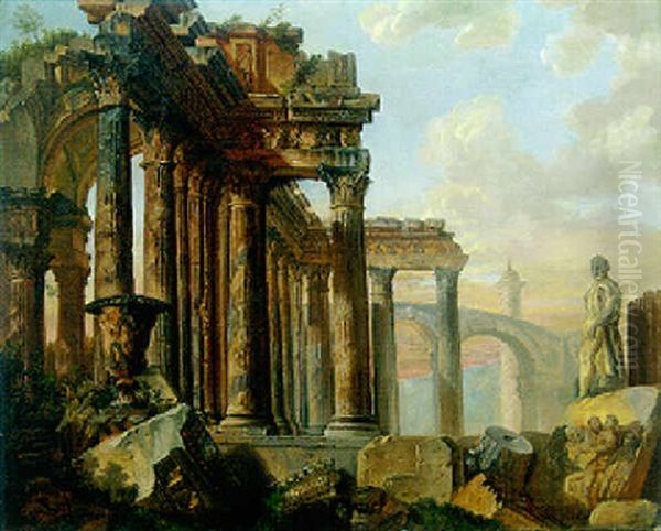 A Capriccio Of Classical Ruins With The Farnese Hercules, A Bas-relief Of Marcus Aurelius Entering Rome And Trajan's Column In The Distance - view 1