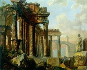 A Capriccio Of Classical Ruins With The Farnese Hercules, A Bas-relief Of Marcus Aurelius Entering Rome And Trajan's Column In The Distance