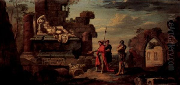 A Capriccio Roman View With Two Figures Looking At The Statue Of Cleopatra - view 1