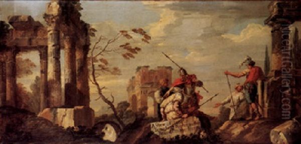 A Capriccio View Of Roman Ruins With The Arch Of Janus, Soldiers In The Foreground - view 1
