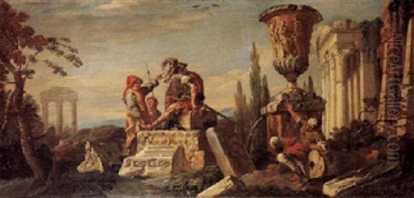 A Capriccio Of Roman Ruins With Figures Looking At The Medici Vase - view 1