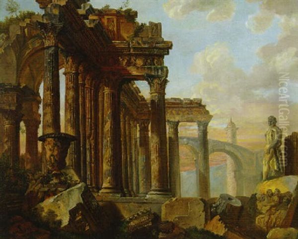 Classical Ruins With The Farnese Hercules, A Bas-relief Of Marcus Aurelius And Trajan's Colomn - view 1