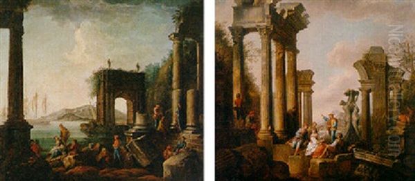 Mediterranean Port With Figures Resting Among Classical Ruins - view 1