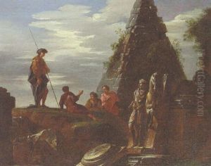 Figures Resting By A Tomb by Giovanni Paolo Panini