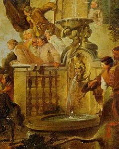 Figures At A Balustrade By A Fountain