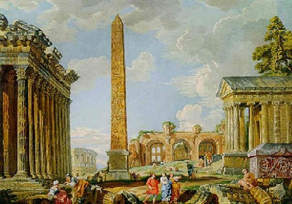 Capriccio Of Classical Ruins With An Obelisk And The Temples Of Hadrian And Fortuna Virile - view 1