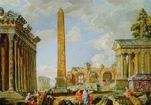 Capriccio Of Classical Ruins With An Obelisk And The Temples Of Hadrian And Fortuna Virile