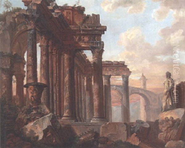 A Capriccio On Classical Ruins With The Farnese Hercules, A Bas-relief Of Marcus Aurelius Entering Rome And Trajan's Column In The Distance - view 1