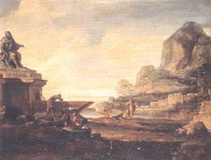 Landskap Med Figurer Vid Brunn by Giovanni Paolo Panini