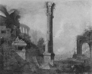 A Shepherd And Flock Resting Among Classical Ruins by Giovanni Paolo Panini