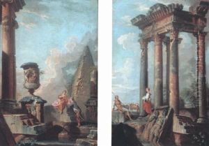 Capriccio Of Classical Ruins With Sculpted Urn And Pyramid by Giovanni Paolo Panini