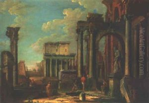 A Capriccio Of Roman Ruins With The Temple Of Antonio And Faustina And Soldiers