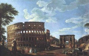 Vue Du Colisee Et De L'arc De Constantin A Rome by Giovanni Paolo Panini