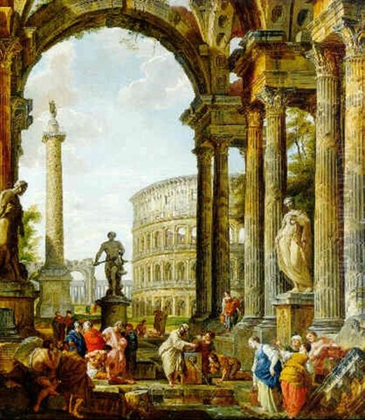 Architectural Capriccio With The Philosopher Diogenes And Other Figures By A Fountain - view 1