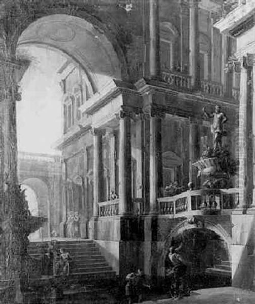 Palastarchitektur Mit Innenhoefen Nach Art Der 'scena Per Angelo' Der Buehnenbilnder Giuseppe Galli-bibienas - view 1