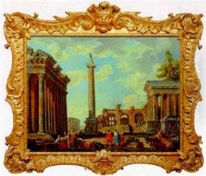 Idealvedute Mit Der Saeule Des Trajan by Giovanni Paolo Panini